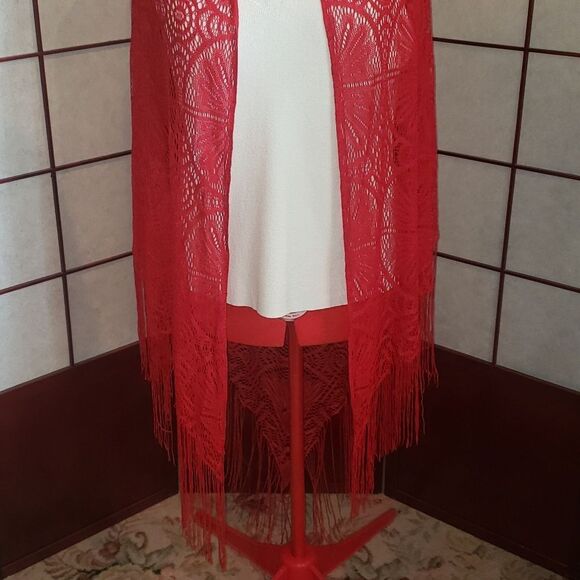 Stunning Red Lacy Shawl - Picture 3 of 5